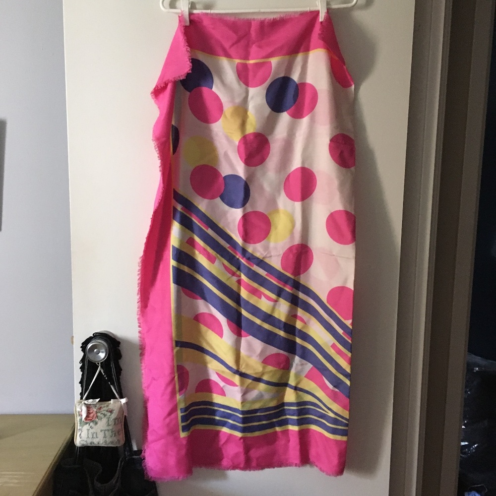Vintage 1970s BELLOTTI Pure Silk Twill Pink Purple Yellow Print Scarf